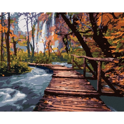 Diamondi Diamantové malování DŘEVĚNÁ PROMENÁDA V PARKU 40 x 50 cm bez rámu a bez vypnutí plátna
