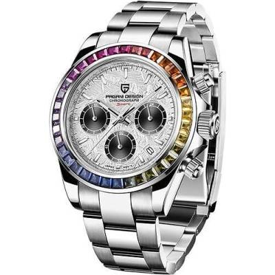 Мъжки часовник Pagani Design Scopic, Кварцов, Неръждаема стомана, Хронограф, Черен / Многоцветен (PD-1644-COLORF-BL-WHITE)