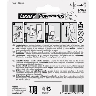 Tesa Powerstrips Háčky Průhledně-bílé 2 kusy