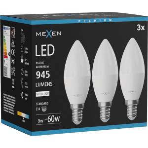 Mexen Nova 3x LED крушка E14, C37, 9W, неутрална - 4000K, 945 lm - L102-E14-0940-01x03 (L102-E14-0940-01x03)