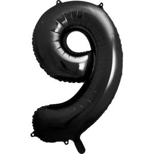 PartyDeco Балон от фолио за рожден ден число 9 черен 86см
