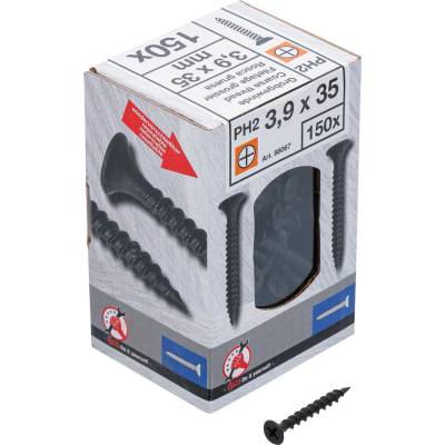 Sádrokartonářské vruty PH2, hrubý závit 3,9 × 35 mm, 150 ks BGS 88067