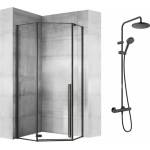 Rea Комплект душ кабина Rea Diamond черна 90x90 и душ колона Hansgrohe Vernis Blend черна (5902557345212+26276670)