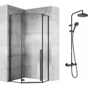 Rea Комплект душ кабина Rea Diamond черна 90x90 и душ колона Hansgrohe Vernis Blend черна (5902557345212+26276670)