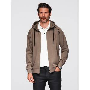 Ombre Clothing Мъжки суитшърт на цип с яка и качулка - сиво-кафяво V3 OM-SSZP-0216 Ombre Clothing Ombre Clothing | Kafyav | МЪЖЕ | S