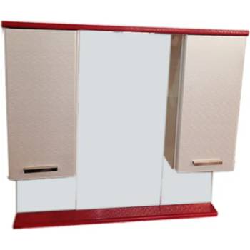 Image 1 of Ramois Пластмасов горен шкаф за баня с огледало и осветление Руби 80 см, бял с червено, водоустойчив