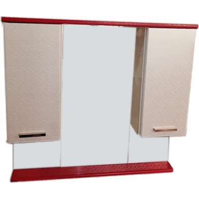 Ramois Пластмасов горен шкаф за баня с огледало и осветление Руби 80 см, бял с червено, водоустойчив