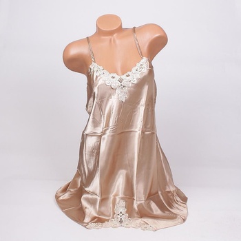 Златиста сатенена нощница с дантела