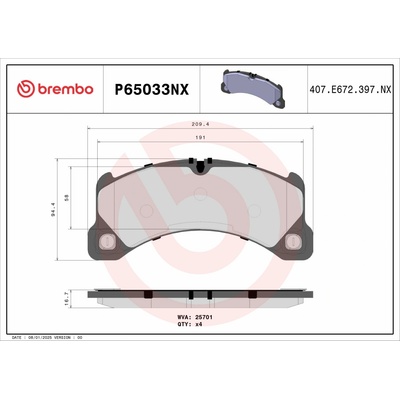 Sada brzdových platničiek, vždy 4 kusy v sade BREMBO P65033NX