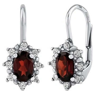 Silvego Strieborné náušnice Lina s prírodným granátom a Brilliance Zirconia JSW2001SGRKL