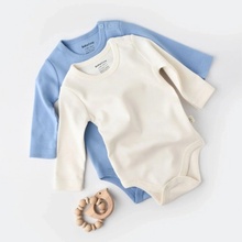 BabyCosy Organic Dětské Body s dlouhým rukávem Modrá Bílá 2ks