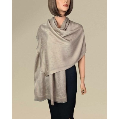 Classic Scarf šála v holubí šedi se třpytivým vláknem a jemnými květy tón v tónu