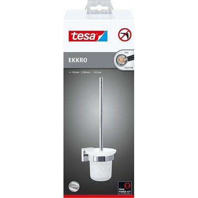 Tesa Ekkro WC súprava kefy s držiakom chróm technológia samolepiacej montáže na stenu 39 cm x 11,6 cm x 14,7 cm