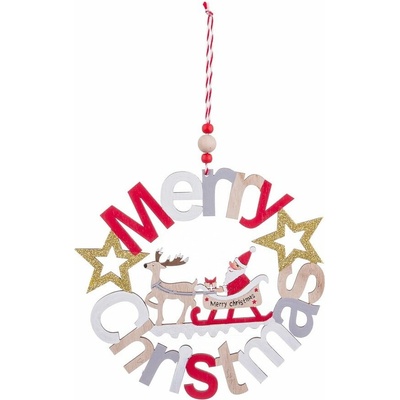 Casa Selección Drevená závesná vianočná dekorácia 23 cm Merry Christmas
