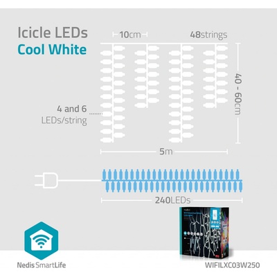 SmartLife Dekorativní LED Rampouch Wi-Fi Studená Bílá 240 LED's 5.00 m Android™ IOS WIFILXC03W250 WIFILXC03W250