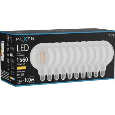 Mexen Vintis 10x LED филаментна крушка E27, G125, 12W, Топла - 2700K, 1560 lm, прозрачна (L158-E27-1227-00x10)