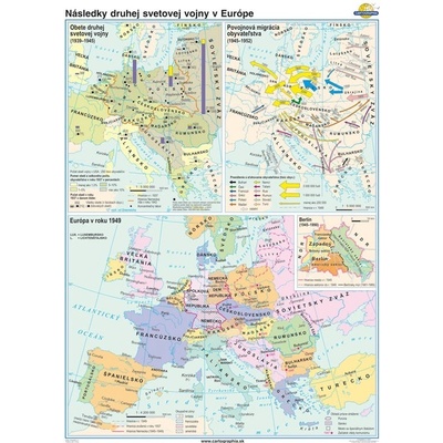 Cartographia Následky druhej svetovej vojny v Európe (120x160 cm), nástenná, fóliovaná, lištovaná