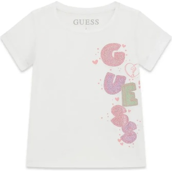 GUESS Бяла тениска за мини момиче с цветен надпис Guess с глитери