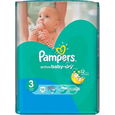 Пелени Pampers Active Baby Dry Midi, 15-Pack, p/n PA-0202172 - Пелени за еднократна употреба за бебета с тегло от 4 до 9 kg (PA-0202172)