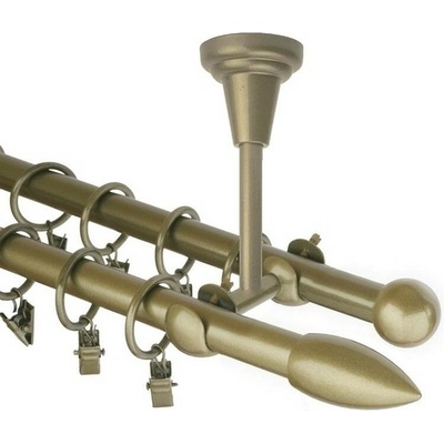 OK-GarnýžeCZ Garnýž kovová dvouřadá 16mm Špice zlatá antik 300 cm do stropu / kroužky s žabkou