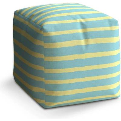 Sablio Taburet Cube Modrožluté pruhy - 60x60x60 cm