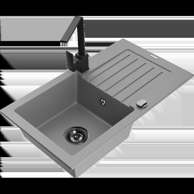 Pablo гранитна кухненска мивка с 1 отделение с изцедник и кухненски смесител Rita, сив - 6510-71-670300-70-B (6510-71-670300-70-B)