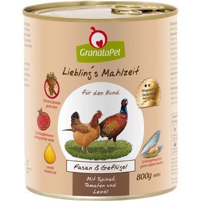 GranataPet Икономична опаковка GranataPet Liebling's Mahlzeit 24 x 800 г - фазан и птиче с домати, спанак ленено масло