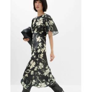Marks & Spencer Атласна миди рокля с флорален мотив и империален пояс Marks & Spencer черна Marks & Spencer | Cheren | ЖЕНИ | 8 REG