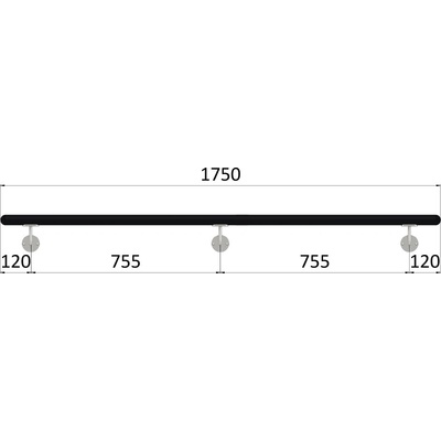 madlo dřevěné (1750mm), materiál: buk, broušený povrch s černým nátěrem RAL 9005, set: 3 ks úchyt, madlo s ukončením