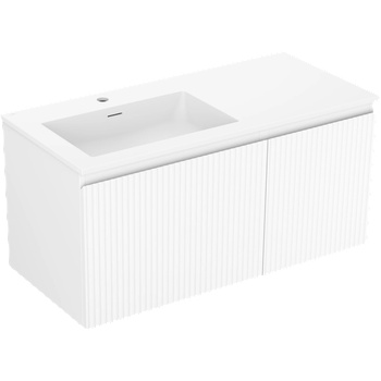 Mexen Rivel шкафче за баня 100 см с мивка Otis ляво, 1S, 1D, оребрено, бяло мат (91A23-10047-3-BBFF01-W18L01)