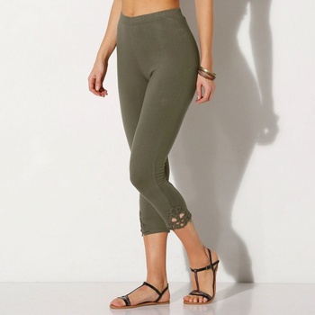 Blancheporte 3/4 legíny s macramé a pružným pásom khaki