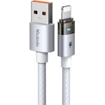 Mcdodo Кабел за данни - Mcdodo (CA-6912) - със светлина при зареждане, USB-A → Lightning, прозрачен кабел, 3A, 1.2m - Бял