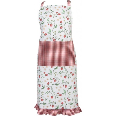 Clayre & Eef Kuchyňská zástěra s kostkovaným kanýrem Wild Strawberries 70x85 cm