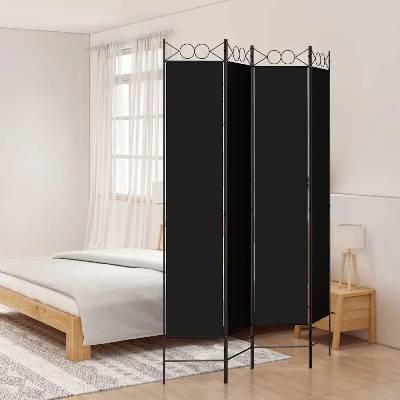 vidaXL 4dílný paraván černý 160 x 220 cm textil 350169