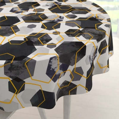 Biante bavlna kulatý ubrus Sandra SA-568 Šedo-modrofialové mramorové hexagony na bílém Ø 100 cm