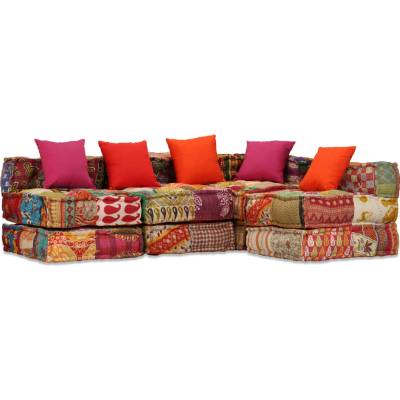 vidaXL 4-местен модулен пуф, пачуърк, текстил (244981)