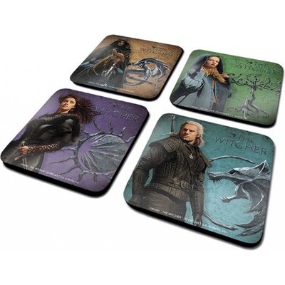 CurePink Tácky pod sklenice NetflixThe WitcherZaklínač Legendary balení 4 ks10x10cm