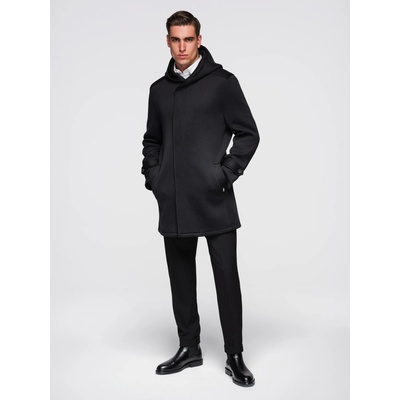 Ombre Clothing Мъжко минималистично палто средна дължина с качулка - черно V4 OM-COLC-0144 Ombre Clothing Ombre Clothing | Cheren | МЪЖЕ | M