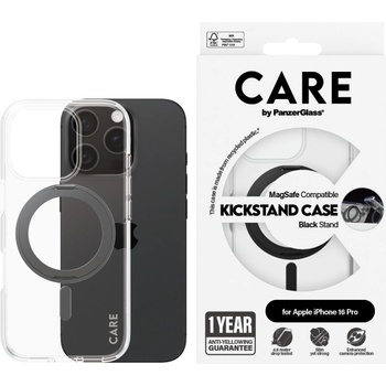 Panzer Калъф CARE - Kickstand Black MagSafe, iPhone 16 Pro, прозрачен (5715685003837)