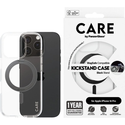 Panzer Калъф CARE - Kickstand Black MagSafe, iPhone 16 Pro, прозрачен (5715685003837)