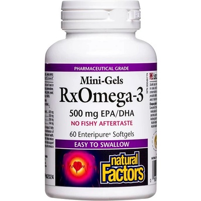Natural Factors RXOmega-3 Mini-Gels, 500 mg, 60 софтгел капсули, Natural Factors