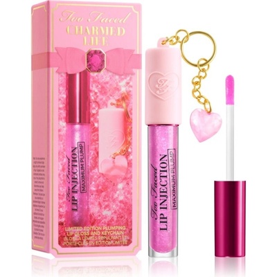 Too Faced Charmed Life Set: Maximum Plump Lip Gloss & Key Chain dlhotrvajúci lesk na pery pre extra objem Haute Pink 4 g