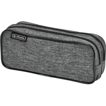Herlitz Ученически несесер празен, двоен, 2 ципа, плетена материя, melange gray - Herlitz