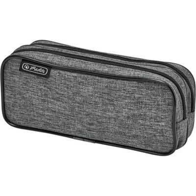Herlitz Ученически несесер празен, двоен, 2 ципа, плетена материя, melange gray - Herlitz