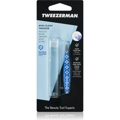 Tweezerman Mini Slant пинсета със скосен връх мини с калъфка за пътуване Lisbon Sea