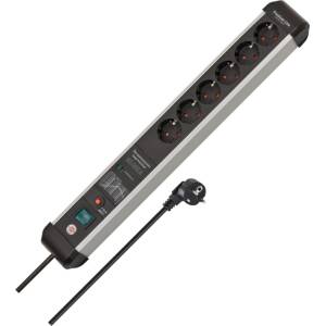 brennenstuhl Разклонител 6x 2P+E защита от претоварване 60.000A ключ и кабел 3m Сребрист/черен - Brennenstuhl Premium-Protect-Line BS1391010600 (BS1391010600)