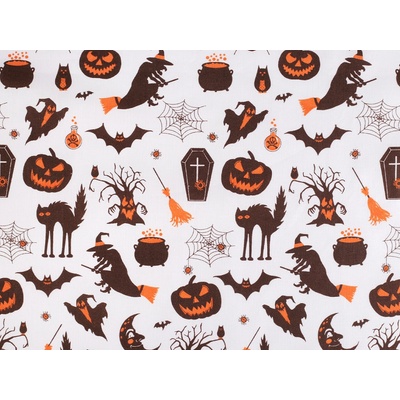 Bavlněná látka / plátno Halloween Varianta: (22268-3) bílá hnědá, Balení: 1 m