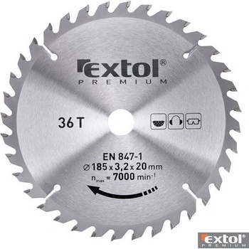 EXTOL PREMIUM pilový kotouč s SK plátky, 185x2,2x20mm, 36T, šířka SK plátků 3,2mm