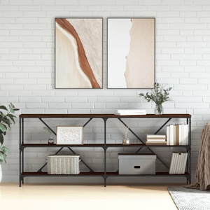 vidaXL Конзолна маса кафяв дъб 180x30x75 см инженерно дърво и желязо (832857)