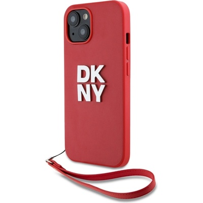 DKNY Калъф DKNY PU Leather Stack Logo Wrist Strap за iPhone 15, DKHCP15SPBSWSP, Червен (DKHCP15SPBSWSP)